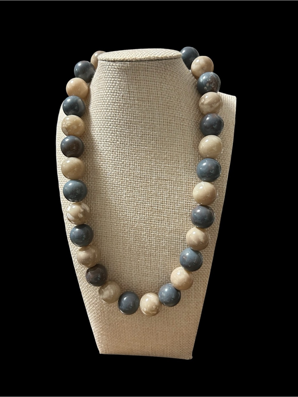 Handmade Beige and Gray Glass Bead Necklace - Women Jewelry